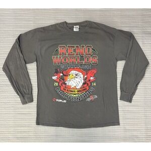 Reno Worlds Wrestling 2014 Championships Long Sleeve Gray Shirt Mens Size Large